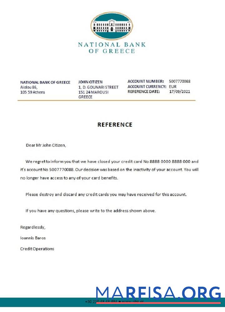 Downloadable Greece National Bank of Greece closure reference example